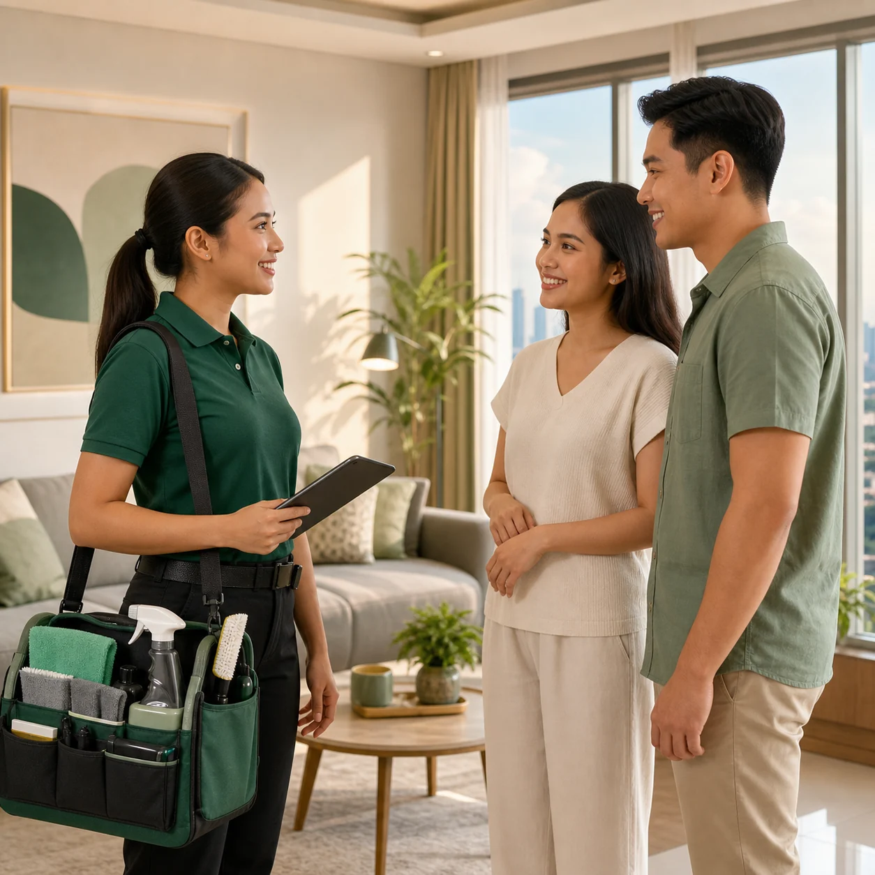 A CareHome service professional meeting homeowners in a Metro Manila home